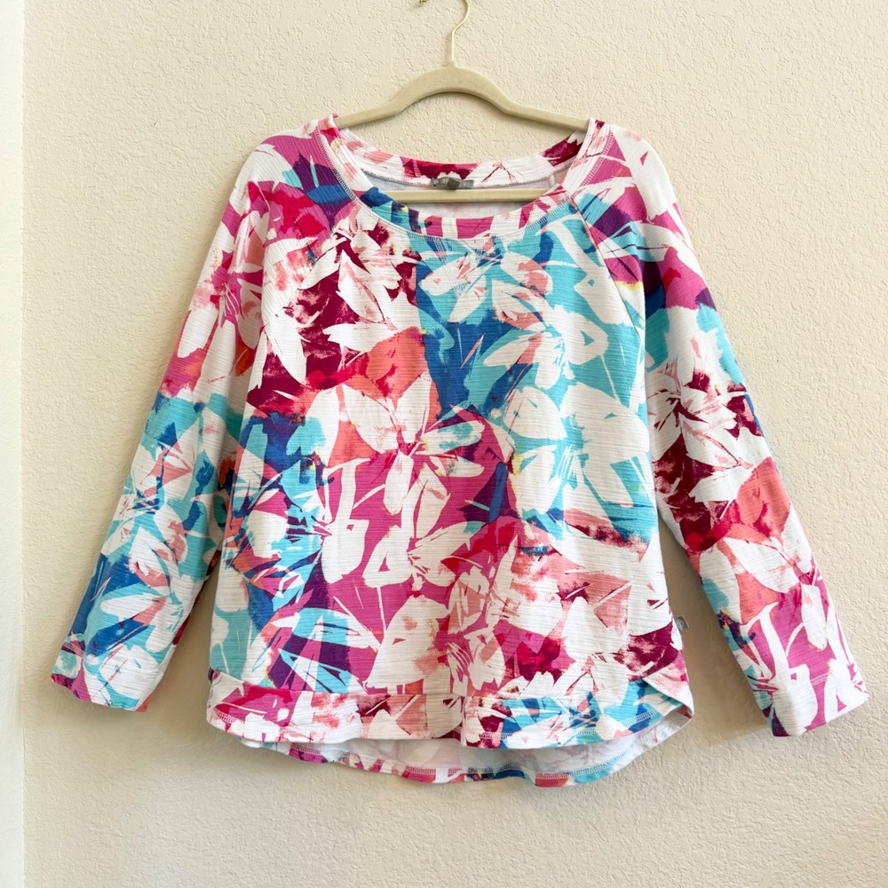 T by Talbots Tropical Floral UPF 50+ Long Sleeve Top Sz XL Resortwear Vacation